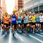 Home 15 러닝 대회 참가 인원 비교 - **Image Prompt 1: Grand Urban Marathon**
A vibrant, wide-angle shot of thousands of diverse runn...