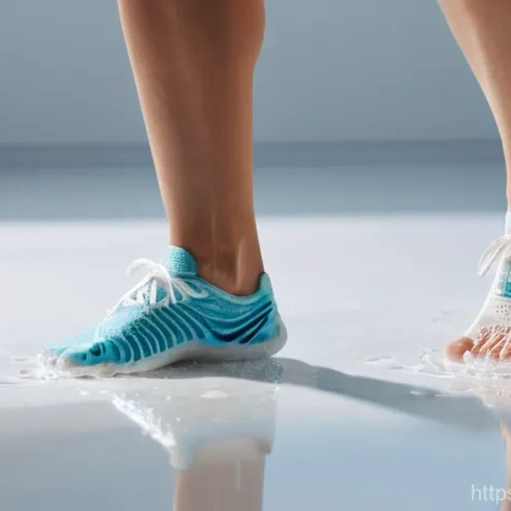 러닝 중 발걸음 유형 진단법 - **Prompt 1: Self-Diagnosis of Foot Type with Wet Foot Test and Shoe Wear Patterns**
    "A bright, c...