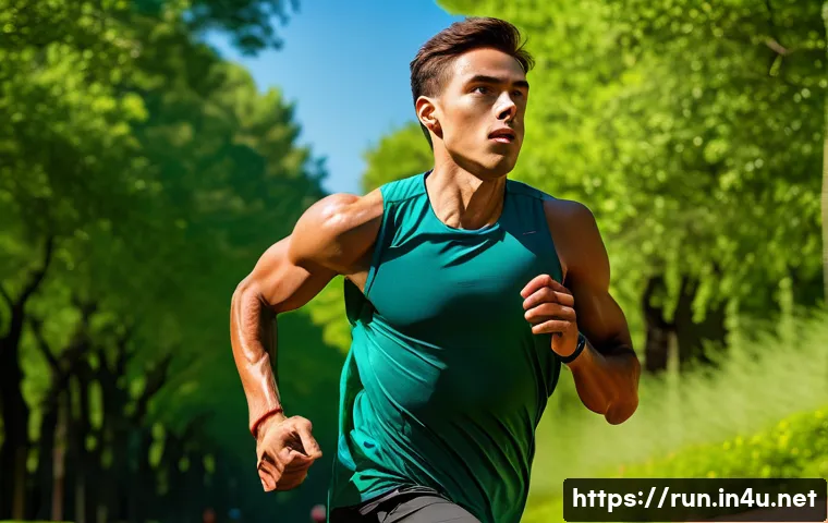 러닝 다이어트 효과 - A dynamic scene of a young adult male performing high-intensity interval running on an urban park tr...